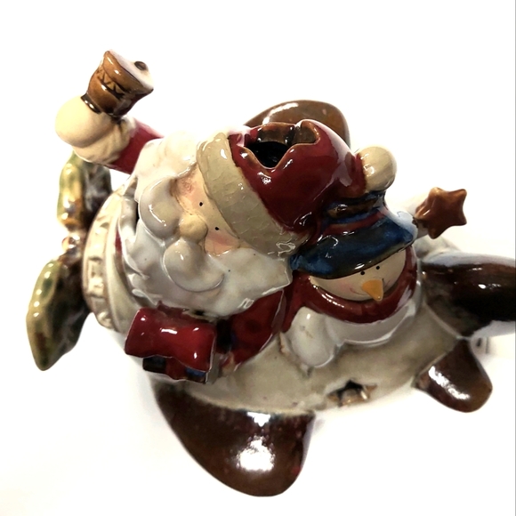 Whimsical Santa and Snowman in Plane Votive Tea Light Candle Holder - Picture 2 of 12